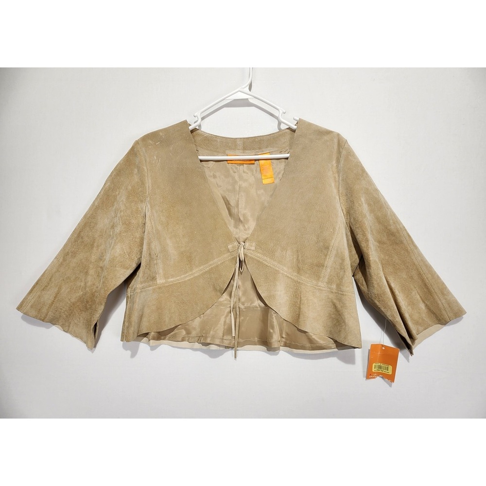 Intuitions Women's Beige Leather Western Wear Crop Jacket Size L